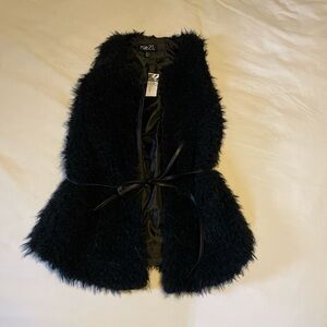 Y2k festival goth Black Fuzzy Vest with Tie